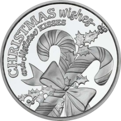 2026 Candy Cane Wishes 1&nbsp;oz Silver Round silver, rounds, silver coins, candy cane, christmas wishes, mistletoe, seasons greetings, silver bullion, santa claus, merry christmas, holiday greetings, christmas silver, medallion, 1 oz silver, 999 silver, christmas, silver, fine silver coins, holiday